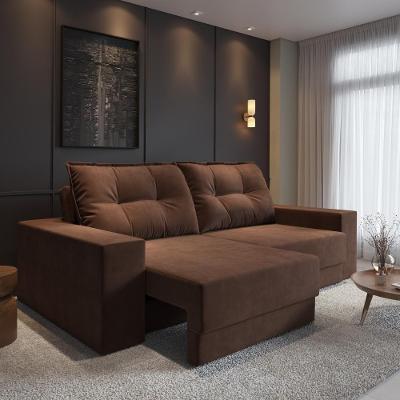 Sofá Luca 3 Lugares Retrátil 202CM Marrom Suede para Sala Cia Lar