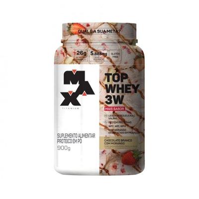 Whey Protein Max Titanium Top Whey 3W Blend Choc. Branco com Morango 900g 22 Doses