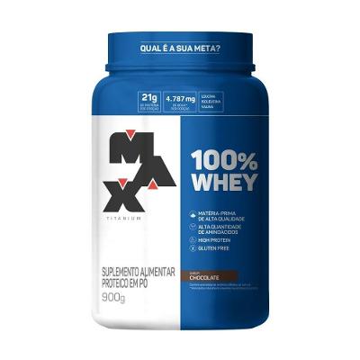 Suplemento 100% Whey Max Titanium Concentrado Chocolate 900g Po Proteico 30 Doses