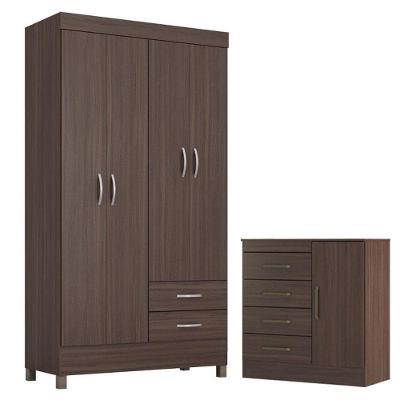 Guarda Roupa Solteiro Astro com Cômoda Montevidéu 4 Portas 2 Gavetas em MDP Café Touch