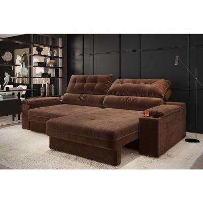 Sofá com Chaise Serena 4 Lugares Retrátil e Reclinável 233CM Marrom Cia Lar