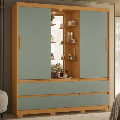 Guarda Roupa Casal Selene A02 2 Portas de Correr 6 Gavetas Cinamomo-Sálvia Mpozenato