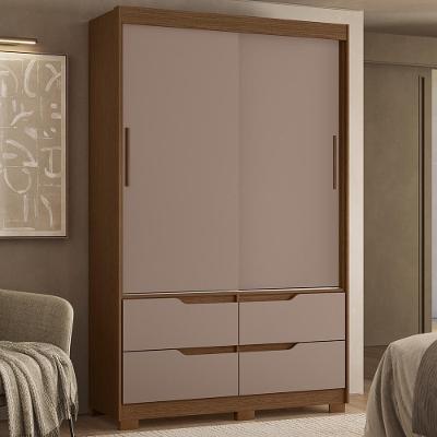 Guarda Roupa Casal Solare A02 2 Portas de Correr 4 Gavetas MDP Nogueira-Cappuccino Mpozenato