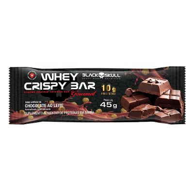 Barra de Proteína Black Skull Whey Crispy Bar Gourmet 10g Chocolate ao Leite 45G