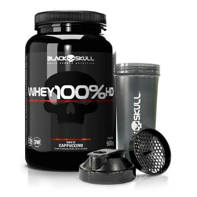 Combo Whey 100% HD Whey Protein em Pó + Coqueteleira Black Skull Blend Capuccino 900G