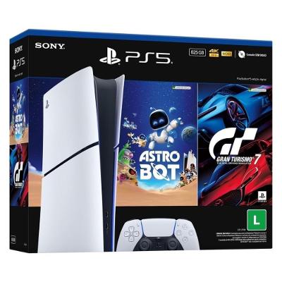 Console de Videogame Ps5 Bundle 2 Digital CFI-2000B Sony 1TB SSD Kit Astro Bot Gran Turismo 7 Branco