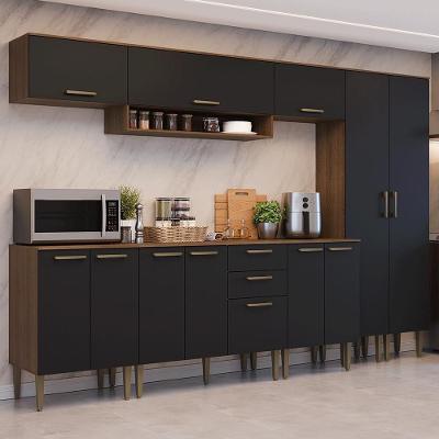Cozinha Compacta Lille 12 Portas 1 Gaveta MDP 305CM Rustic-Preto Madesa