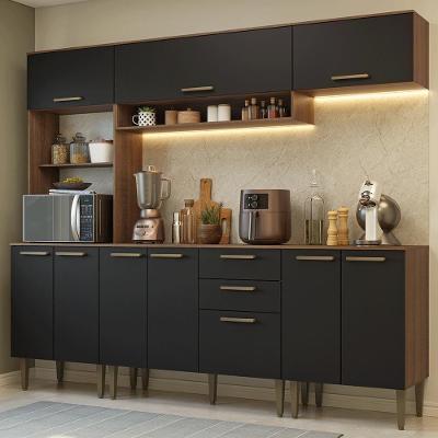 Cozinha Compacta Lille 10 Portas 1 Gaveta MDP 225CM Rustic Preto Madesa