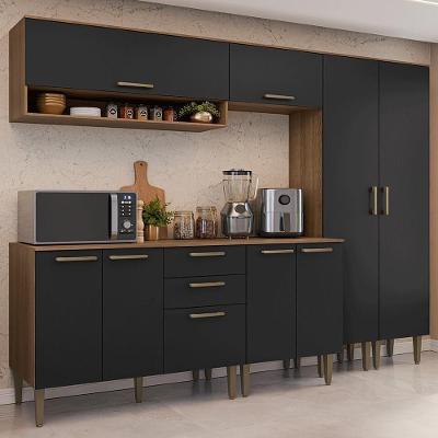 Cozinha Compacta Lille 9 Portas 1 Gaveta MDP 245CM Rustic-Preto Madesa