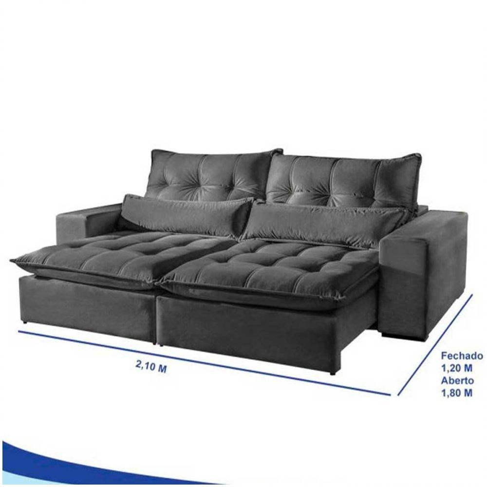 Sofá Máximo 2 Lugares Retrátil Reclinável 2.10m Veludo Mundial Estofados Cinza Profundo - 2