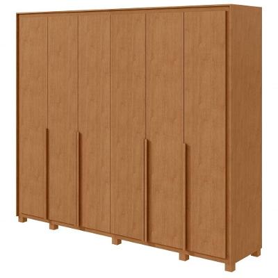 Guarda Roupa Casal Imperatore 6 Portas de Bater 8 Gavetas MDF com Pés Amendoa Clean Móveis Lopas