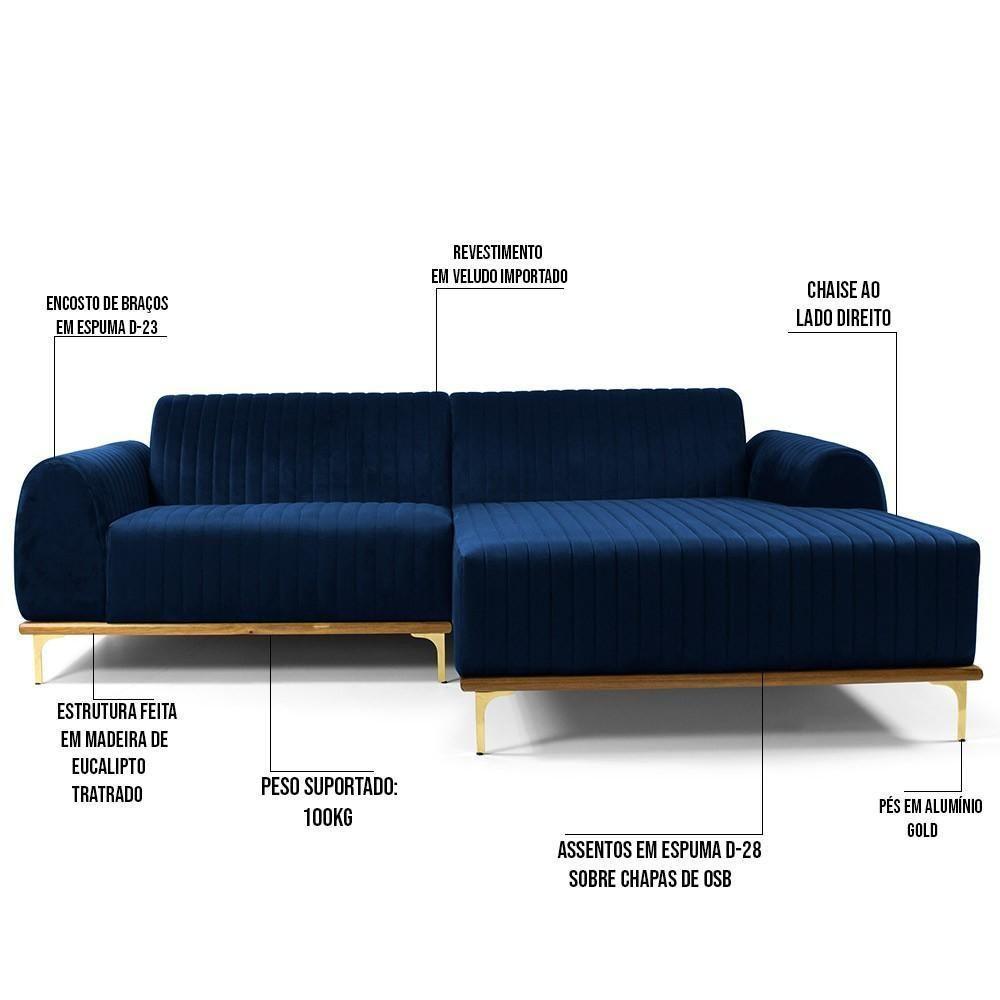 Sofá 4 Lugares Com Chaise Molino 265 Cm Azul Oxford C-304 - 5
