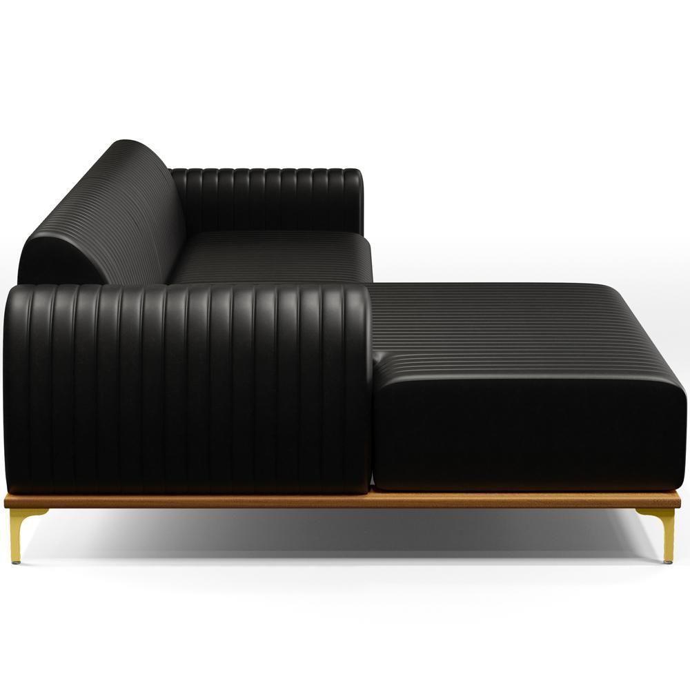 Sofá 6 Lugares Com Chaise Esquerdo Sala Estar 350cm Preto - 3