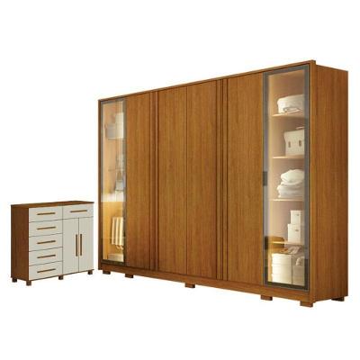 Guarda-Roupa Casal Prime 6 Portas c/ LED + Cômoda São Paulo 6 Gav 2 Portas Cinamomo/Off White Leifer