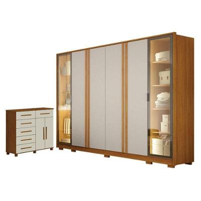 Guarda Roupa Casal Prime 6 Portas C/Led Com Cômoda São Paulo 6Gav 2Portas Cinamomo Off White Leifer