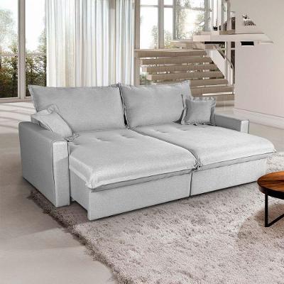 Sofá Cama Lume 4 Lugares Retrátil 210cm Cinza Linho Rústico King