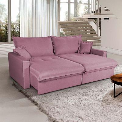 Sofá Cama Lume 4 Lugares Retrátil 190cm Rosa Linho Rústico King
