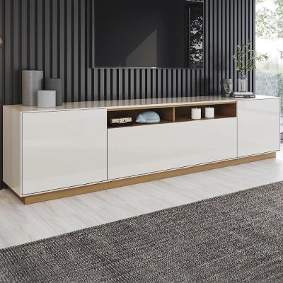 Rack Tv Celen 89 Pol 200CM MDF-MDP 3 Portas Off White e Cinamomo Mpozenato