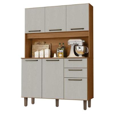 Armário para Cozinha Kit Pop 6 Portas 2 Gavetas MDP 120,2cm Cinamomo Areia Zanzini Móveis