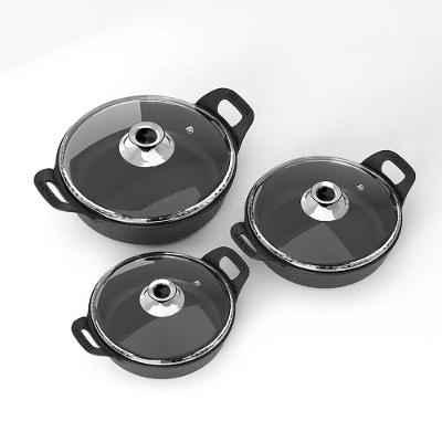 Travessa Kit 3 Peças Estilo Ferro Fundido Puro com Tampa de Vidro para Servir Inox Panela Mineira