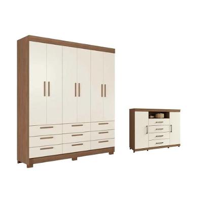 Quarto Completo Modu com Guarda Roupa 6 Portas e Cômoda 2 Portas 4 Gavetas MDP 129CM