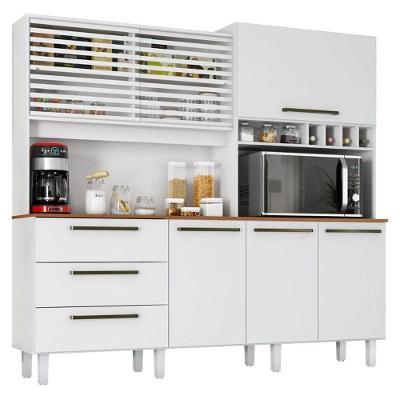 Armário para Cozinha Kit Mega 6 Portas 3 Gavetas 207,4cm Branco Fosco Brilho Zanzini Móveis