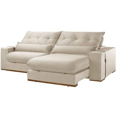 Sofá com Chaise A294 4 Lugares Retrátil 290CM Creme Boucle Meu Sofá Online