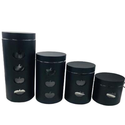 Kit Jogo De Potes Porta Mantimentos Preto Com Visor Preto
