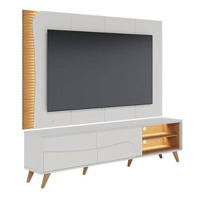 Rack Bancada Com Pés Em Madeira E Painel Amalfi Off White Matte Freijó - Colibri