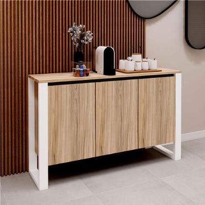 Aparador Balcão F5 Office 3 Portas sem Gavetas MDP 136CM Macadâmia com Branco