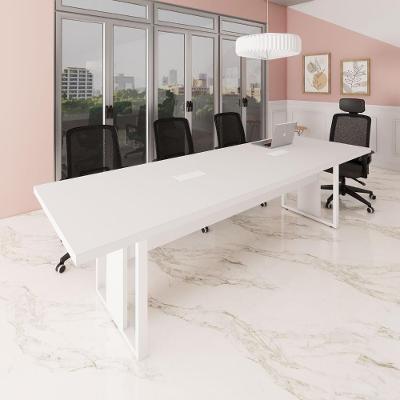 Mesa de Reunião Retangular F5 Office Industrial sem Gavetas 270CM Branco F5