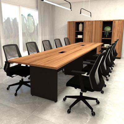 Mesa de Reunião Retangular Nogal Moderno MDP 380CM Nogal com Preto F5 Office