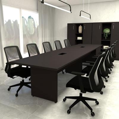 Mesa de Reunião Retangular F5 Moderno MDP 380CM Preto F5 Office