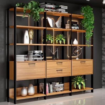 Estante Kit 03 para Sala com Prateleiras Freijó com Preto 2 Portas 9 Prateleiras MDF 216CM