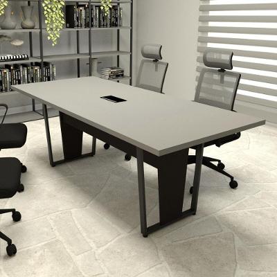 Mesa de Reunião Retangular F5 Moderno MDP 200CM Cinza Sagrado com Preto F5 Office