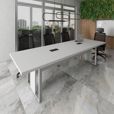 Mesa de Reunião Retangular F5 Office Industrial sem Gavetas 270CM Cinza F5