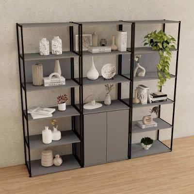 Estante Sagrado com Preto Industrial 4 Prateleiras 3 Nichos Cinza F5 Office