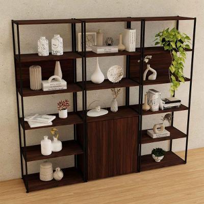 Estante Industrial 3 Torres 3 Nichos MDF Metal Preto com Louro F5 Office