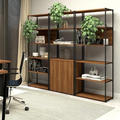 Estante Industrial 3 Torres 6 Prateleiras 3 Nichos MDP Nogal com Preto F5 Office