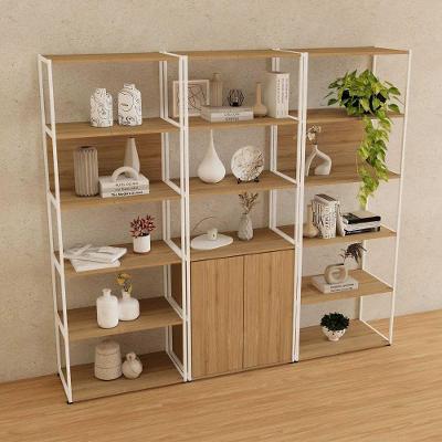 Estante Industrial 3 Torres 6 Prateleiras MDF-MDP Macadâmia Branco Preto F5 Office