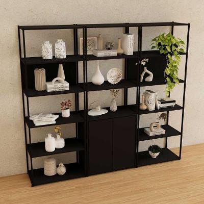 Estante Industrial 3 Torres 3 Prateleiras 1 Porta MDP Preto F5 Office