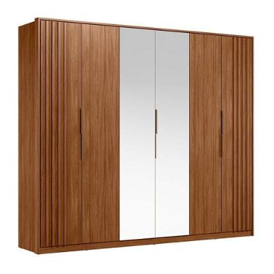 Guarda Roupa Casal Ripado Atrice D66410k 6 Portas Nogueira Touch Com Espelho Demóbile – Demartêz