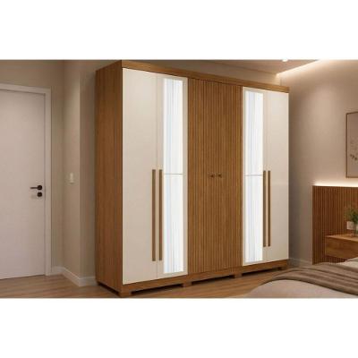 Guarda Roupa Casal 6Ptas c-Esp Pés Buriti 6 Portas 4 Gavetas MDF-MDP Cinamomo-Areia Santos Andirá