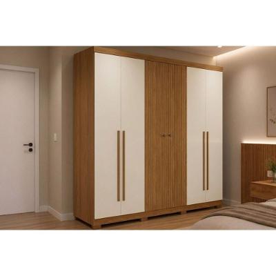 Guarda Roupa Casal 6Ptas c-Pés Buriti 6 Portas de Bater 4 Gavetas MDF-MDP Cinamomo-Areia Santos