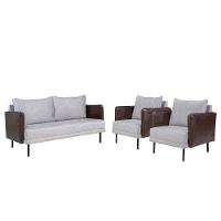 Kit Namoradeira E 02 Poltronas Orion Via Encanto Linho Cinza/Courano Marrom - 1