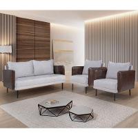 Kit Namoradeira E 02 Poltronas Orion Via Encanto Linho Cinza/Courano Marrom - 4