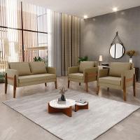 Kit 1 Sofá Namoradeira E 2 Poltronas Lana Suede Base De Madeira - D'rossi Cor Marrom Rato - 8