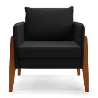 Kit 1 Sofá Namoradeira E 2 Poltronas Lana Suede Preto Base De Madeira - D'rossi - 6