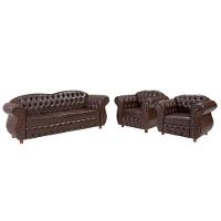 Kit 03 Peças Sofá E Poltronas Chesterfield Merlô Via Encanto Courano Marrom Pinhão - 1