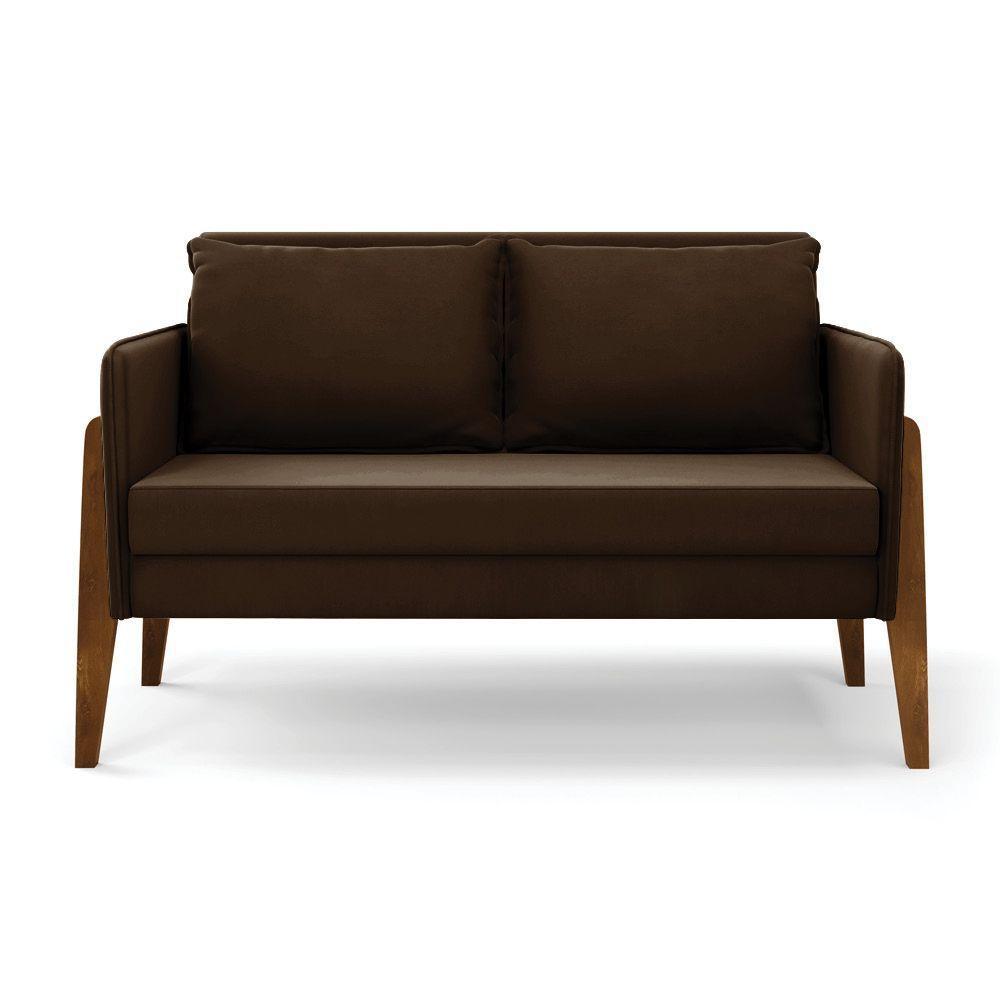 Kit 1 Sofá Namoradeira E 1 Poltrona Lana Suede Base De Madeira - D'rossi Cor Marrom - 10